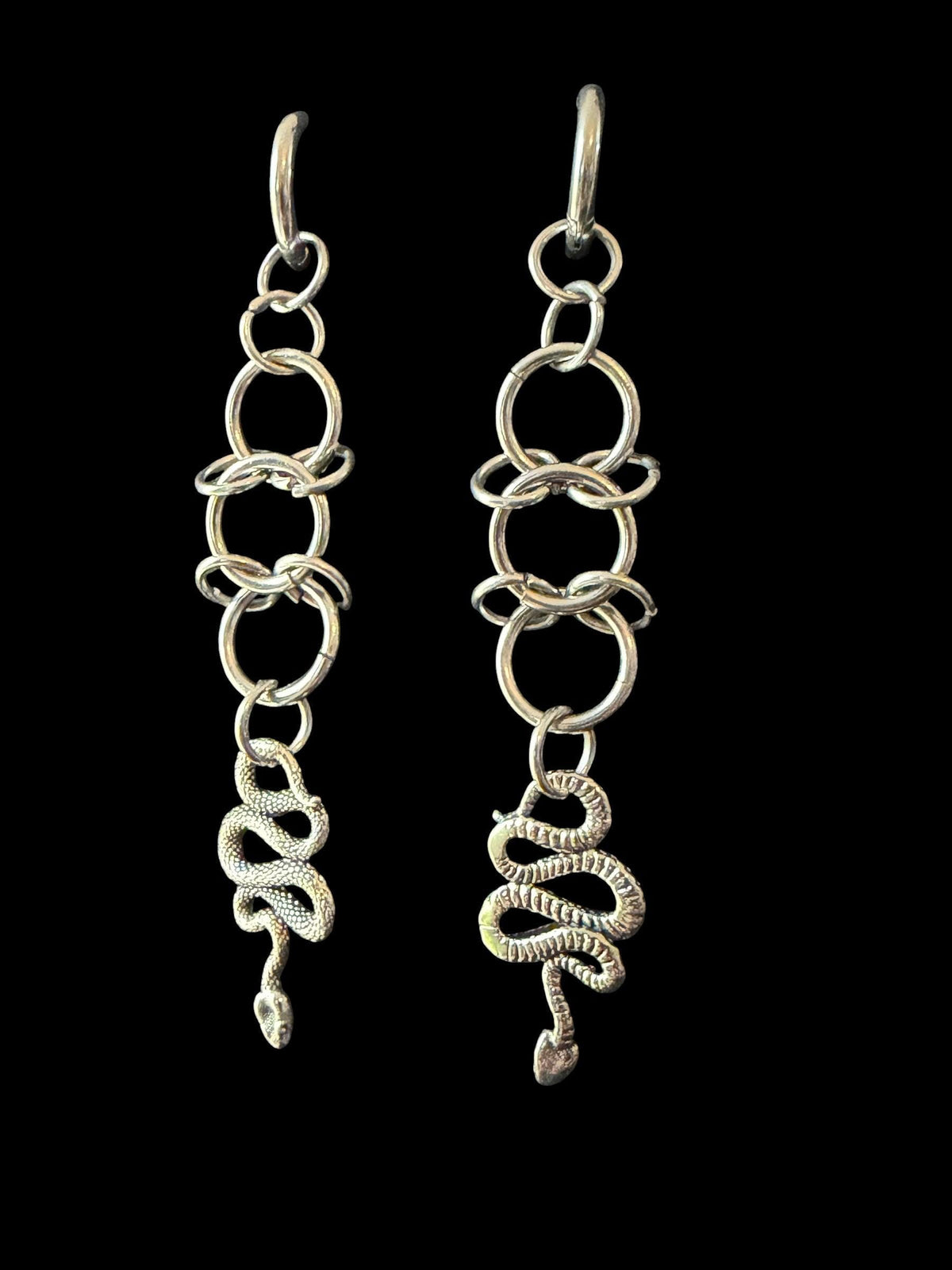 Snake Drop Earrings, Stainless Steel Serpent Charms, Gothic Alternative Style