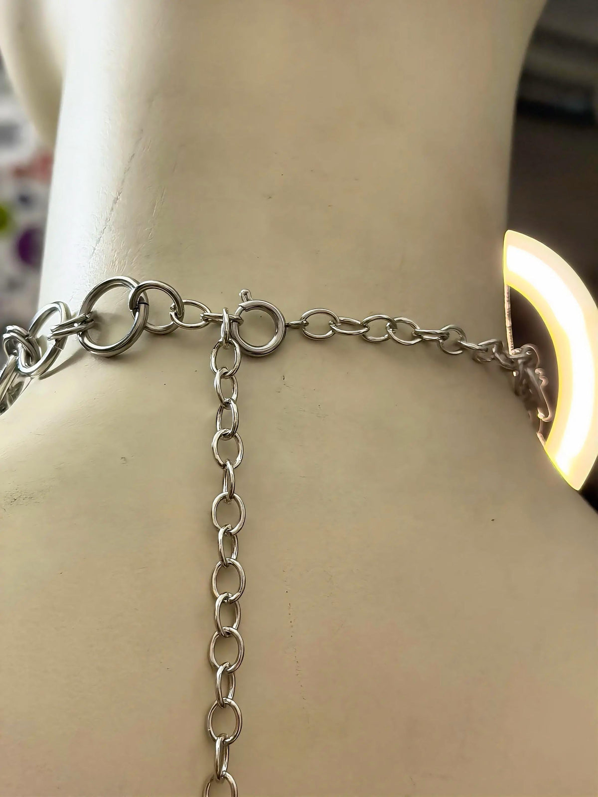 Spiked Spine Necklace, Stainless Steel O-Rings and Lariat Pendant, Gothic Punk Clubwear