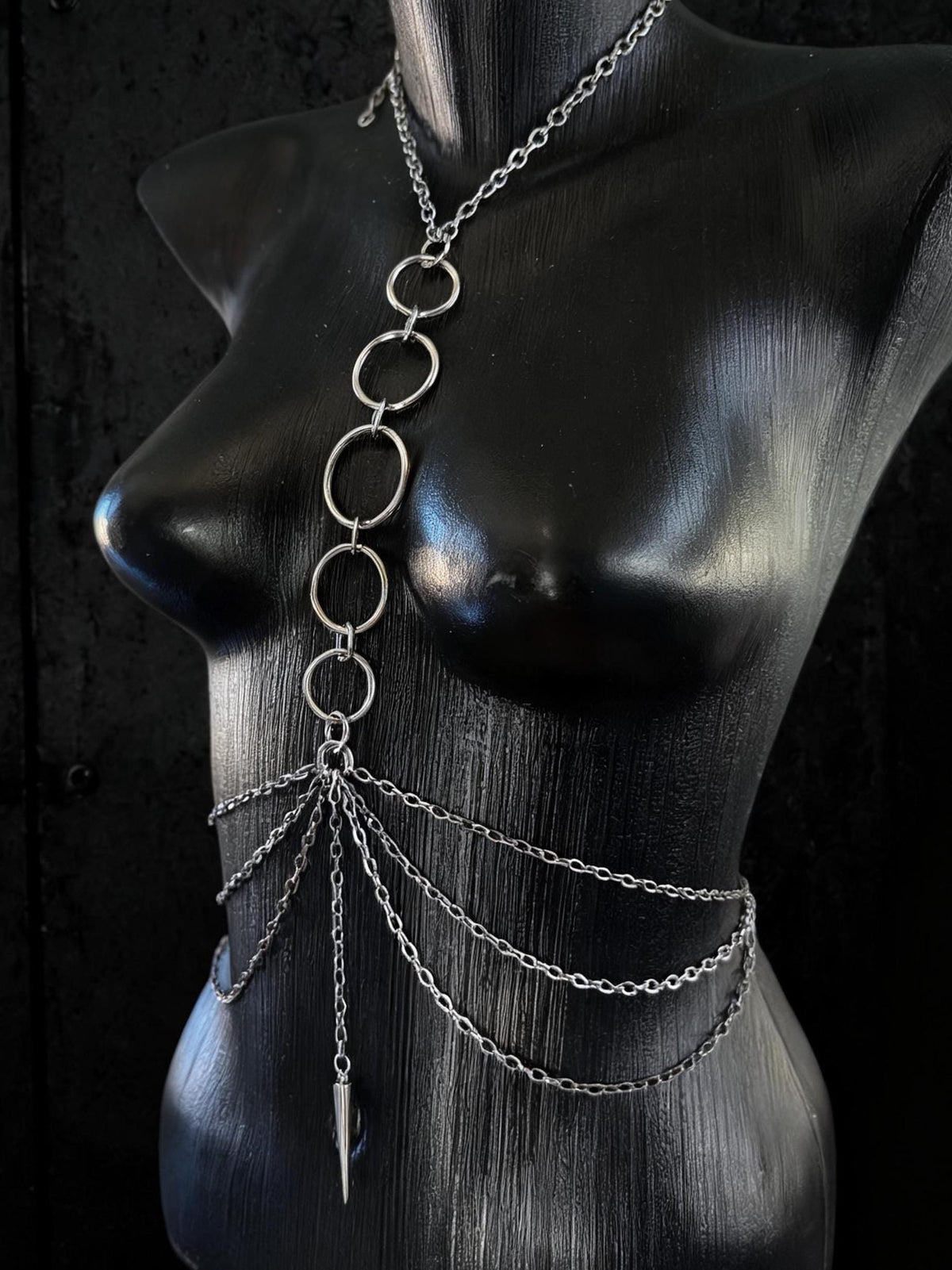 O-Ring Body Chain, Stainless Steel Waist Harness with Spike Pendant