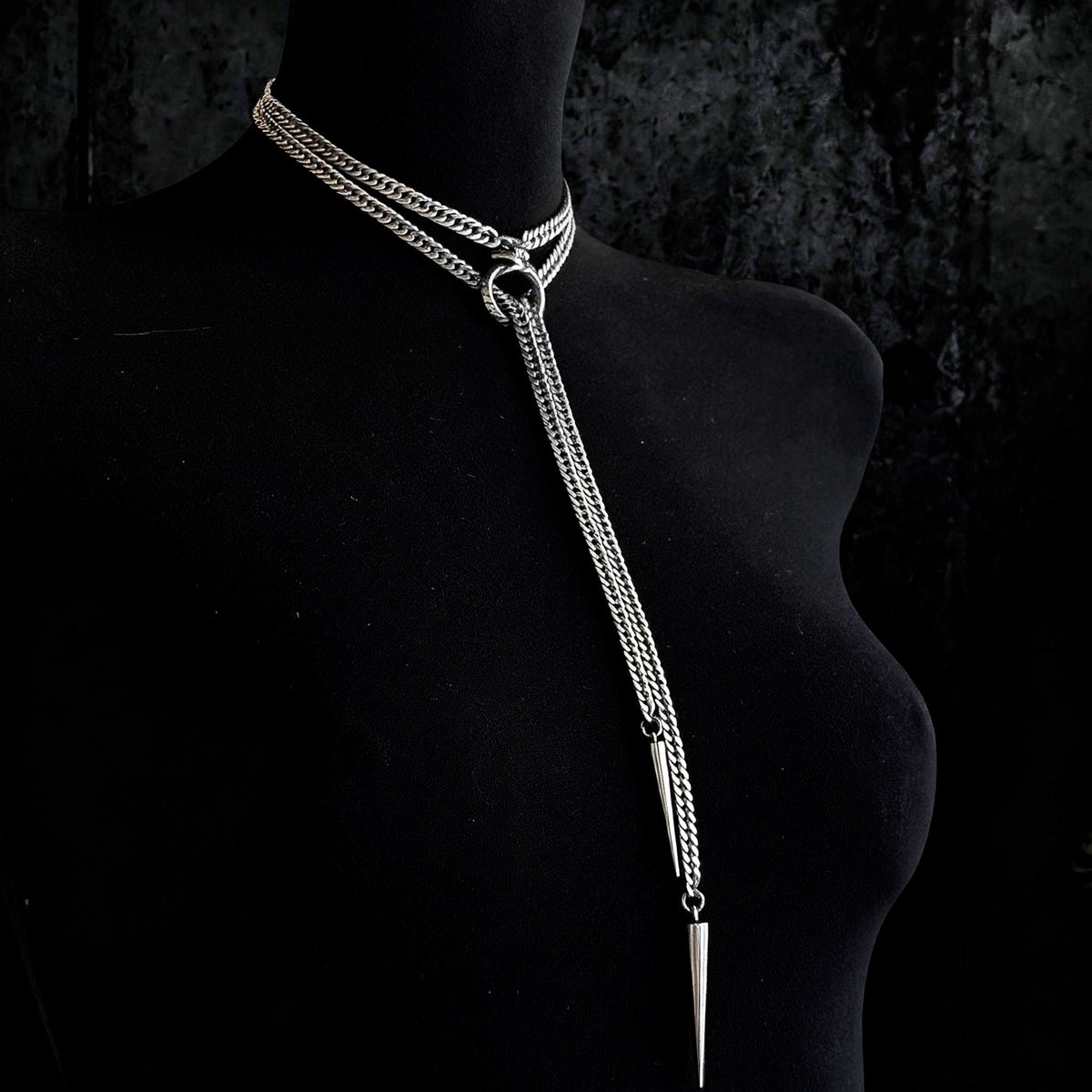 Ouroboros Choker Necklace, Stainless steel spiked chain, Gothic punk techno jewelry