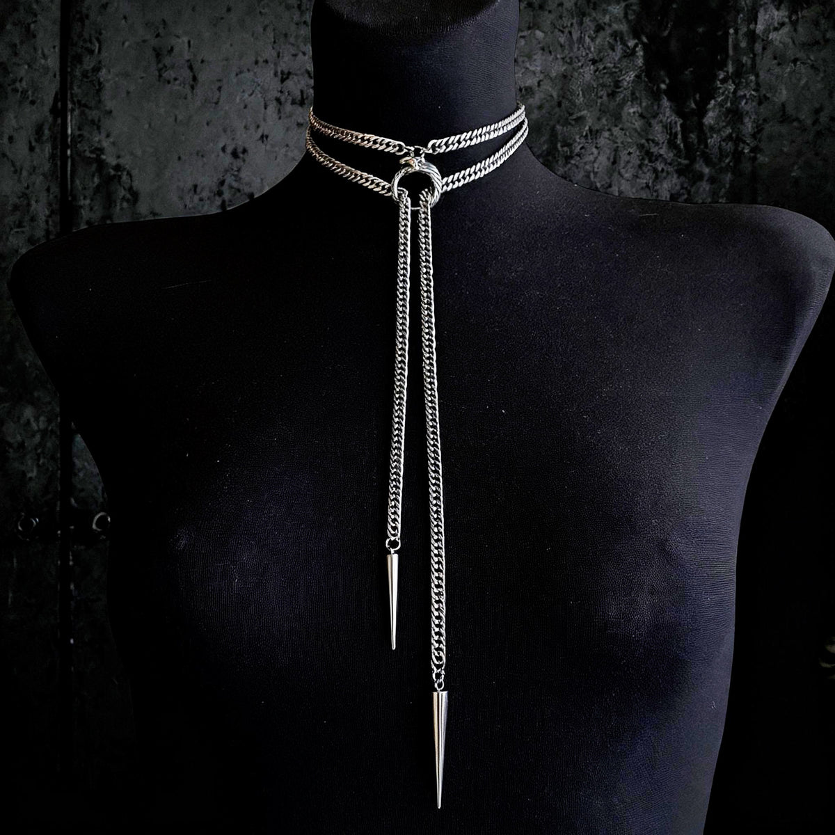 Ouroboros Choker Necklace, Stainless steel spiked chain, Gothic punk techno jewelry