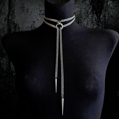 Ouroboros Choker Necklace, Stainless steel spiked chain, Gothic punk techno jewelry