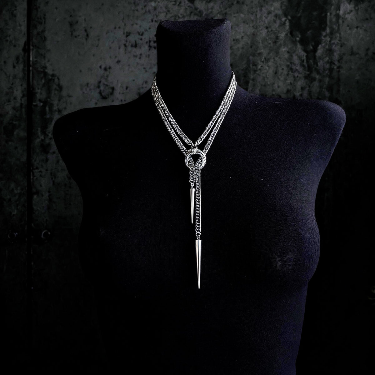 Ouroboros Choker Necklace, Stainless steel spiked chain, Gothic punk techno jewelry