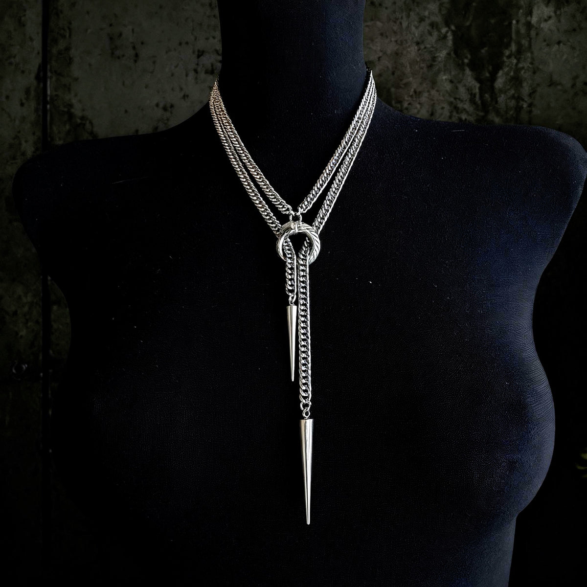 Ouroboros Choker Necklace, Stainless steel spiked chain, Gothic punk techno jewelry