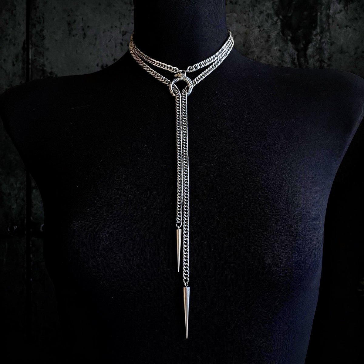 Ouroboros Choker Necklace, Stainless steel spiked chain, Gothic punk techno jewelry