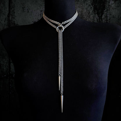 Ouroboros Choker Necklace, Stainless steel spiked chain, Gothic punk techno jewelry