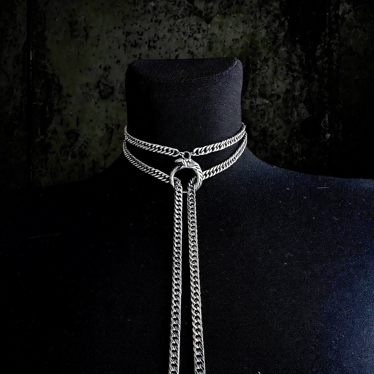 Ouroboros Choker Necklace, Stainless steel spiked chain, Gothic punk techno jewelry