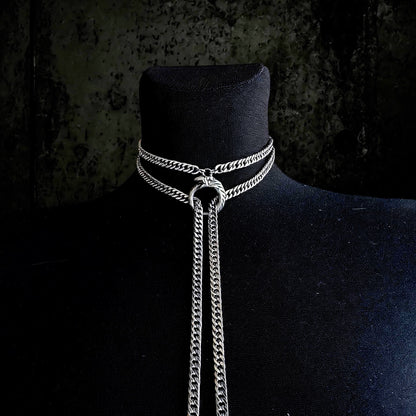 Ouroboros Choker Necklace, Stainless steel spiked chain, Gothic punk techno jewelry