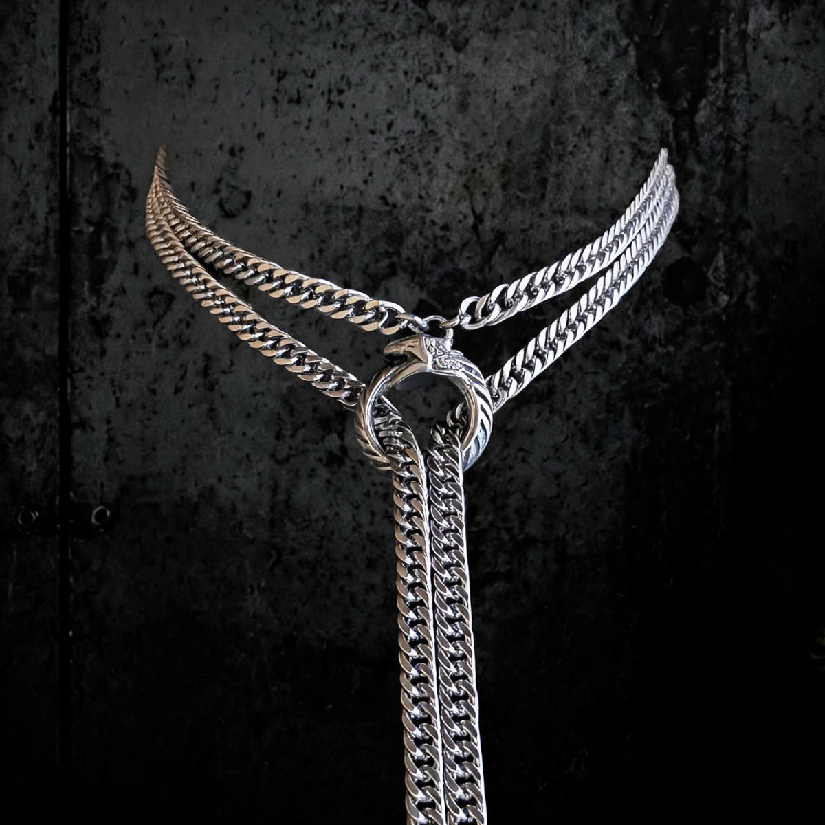 Ouroboros Choker Necklace, Stainless steel spiked chain, Gothic punk techno jewelry