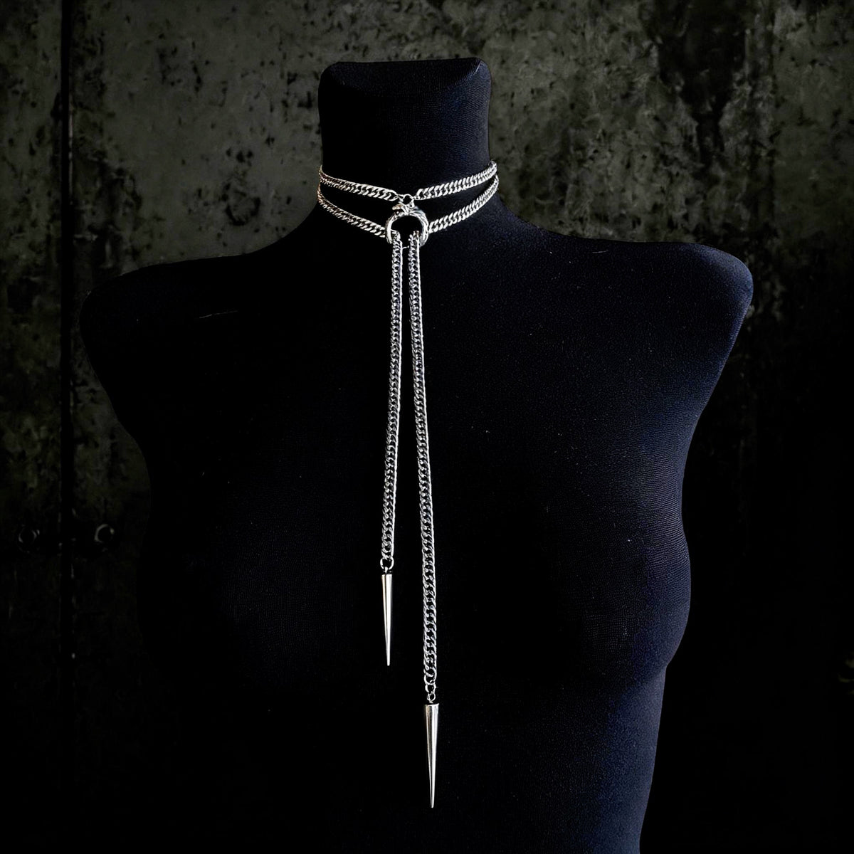 Ouroboros Choker Necklace, Stainless steel spiked chain, Gothic punk techno jewelry