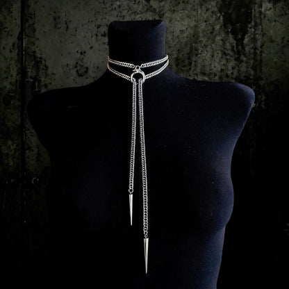 Ouroboros Choker Necklace, Stainless steel spiked chain, Gothic punk techno jewelry