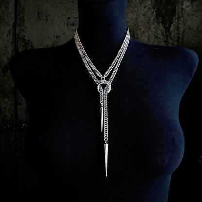 Ouroboros Choker Necklace, Stainless steel spiked chain, Gothic punk techno jewelry