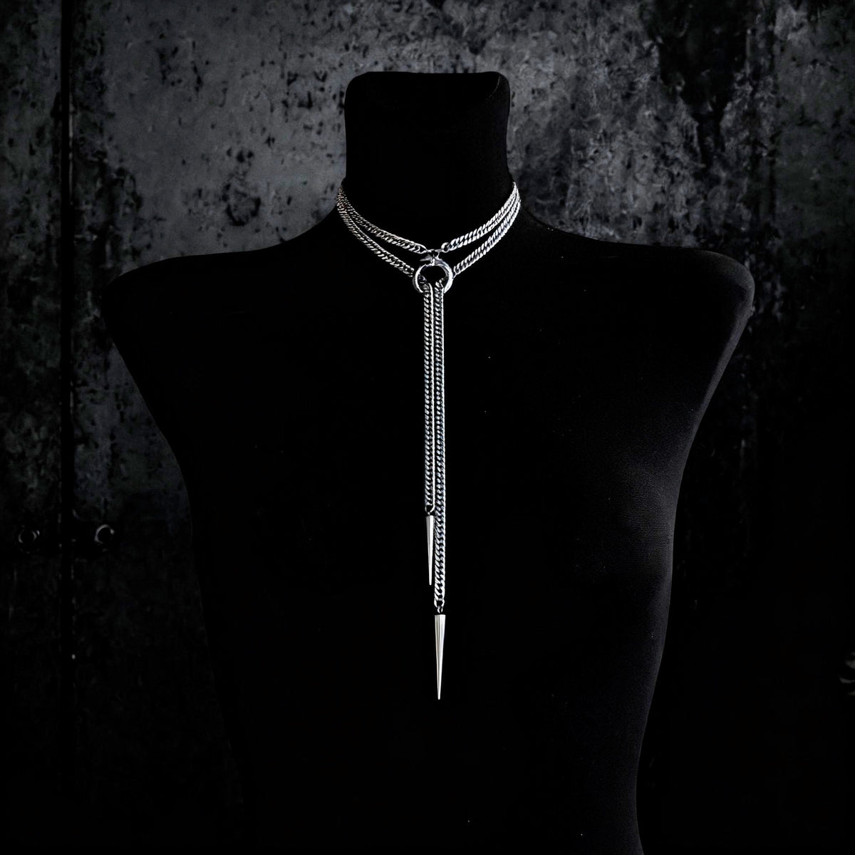 Ouroboros Choker Necklace, Stainless steel spiked chain, Gothic punk techno jewelry
