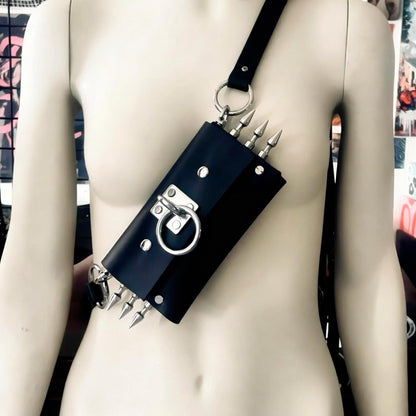 Spiked Italian Leather Utility Bag | Phone Purse, Handmade Shoulder Bag