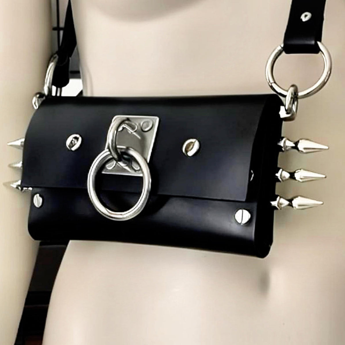 Spiked Italian Leather Utility Bag | Phone Purse, Handmade Shoulder Bag