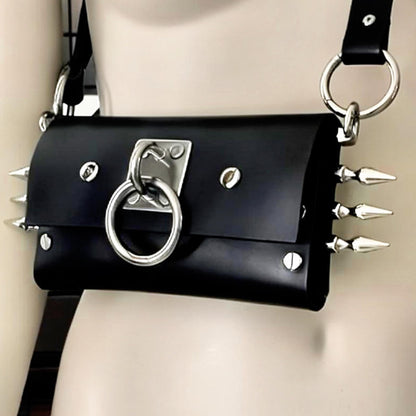 Spiked Italian Leather Utility Bag | Phone Purse, Handmade Shoulder Bag