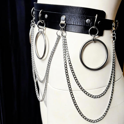 Gothic Chain Belt, Upcycled Faux Leather, Stainless Steel O-Rings