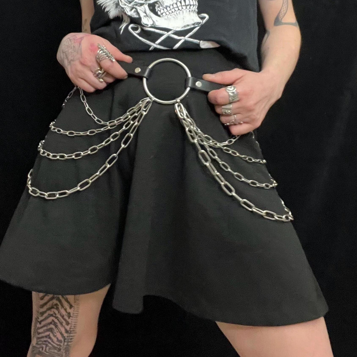 Draped O-Ring Chain Belt: Italian Leather, Stainless Steel, Handmade Statement Accessory