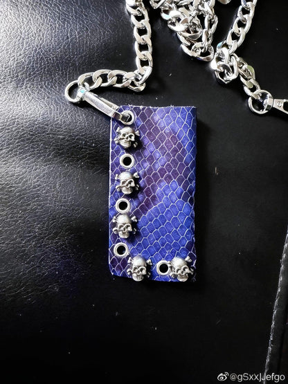 Blue & Black Python Print Genuine Leather Lighter or Lipstick Case / Bag Charm