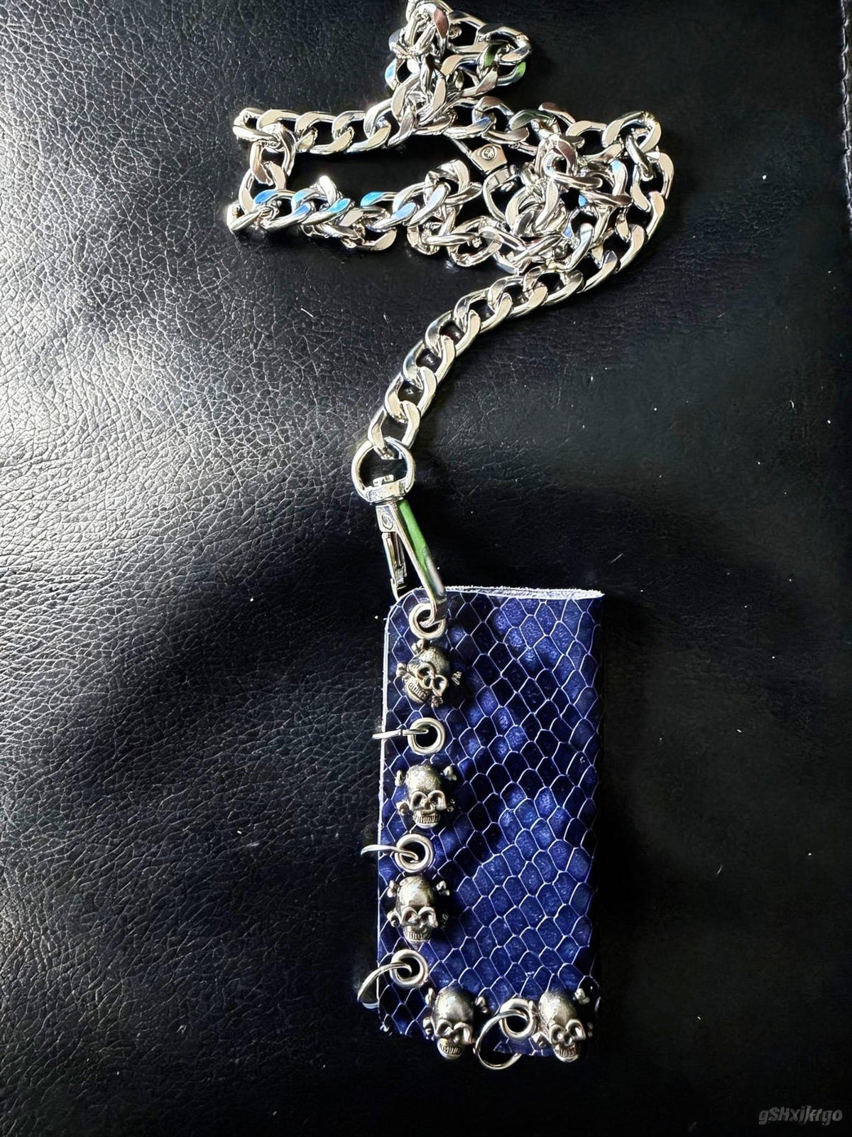 Blue & Black Python Print Genuine Leather Lighter or Lipstick Case / Bag Charm