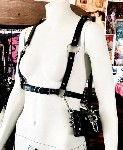 Spiked Italian Leather Utility Bag | Phone Purse, Handmade Shoulder Bag