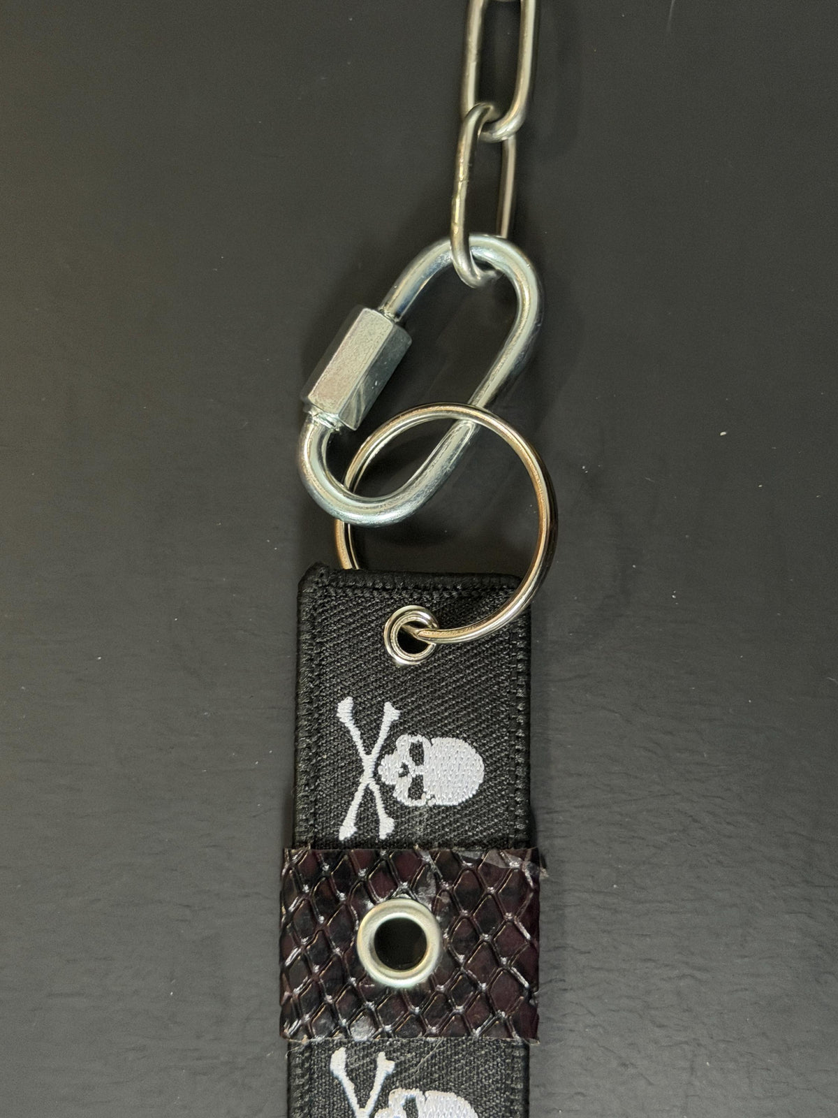 Leather Lighter Holder Keychain, Skull Flame Design, Dark Red Snake Print, Nightlife Accessory