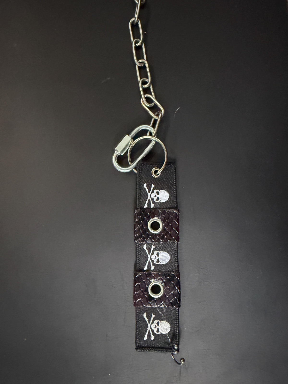 Leather Lighter Holder Keychain, Skull Flame Design, Dark Red Snake Print, Nightlife Accessory