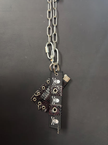 Leather Lighter Holder Keychain, Skull Flame Design, Dark Red Snake Print, Nightlife Accessory