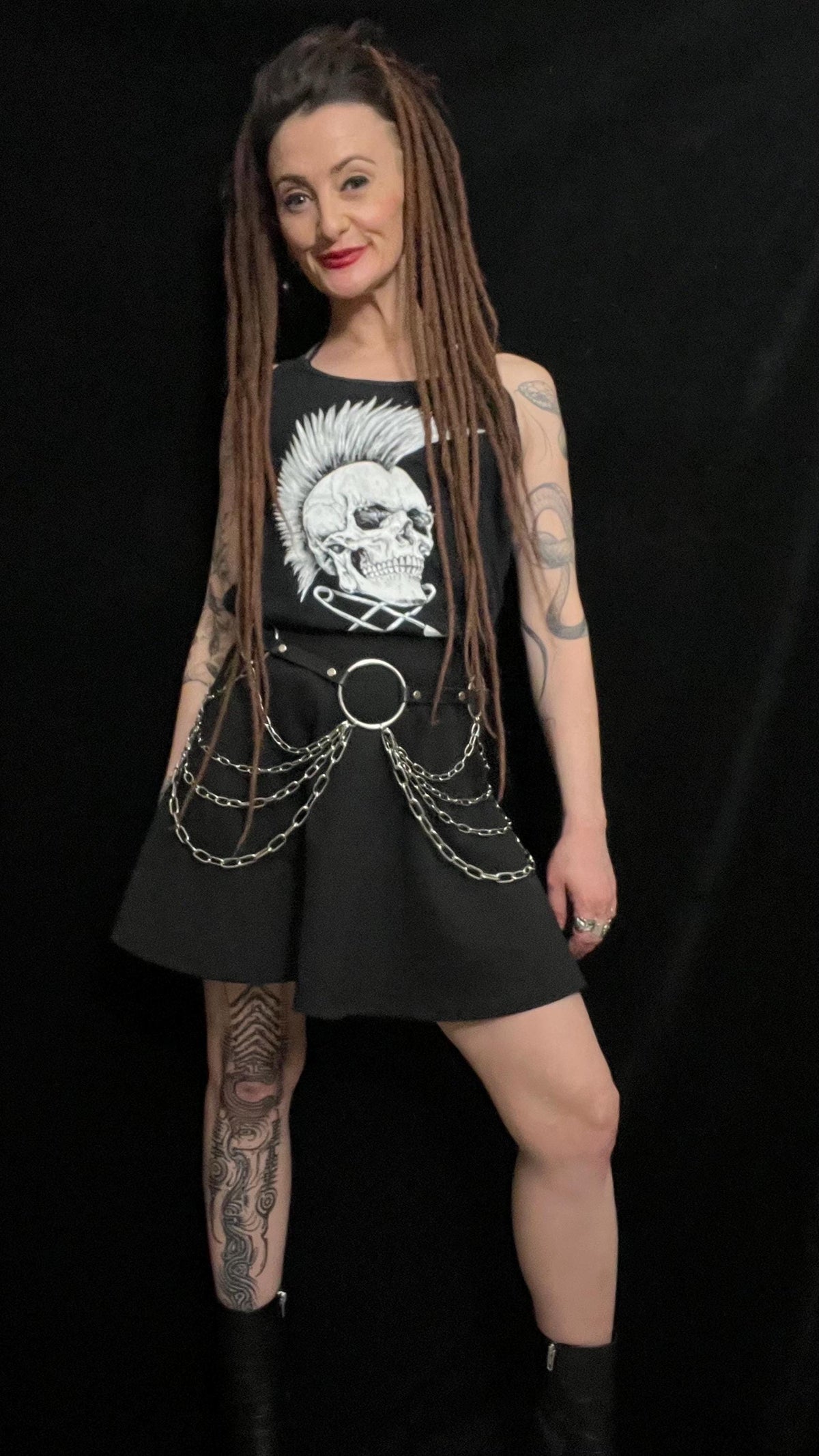 Draped O-Ring Chain Belt: Italian Leather, Stainless Steel, Handmade Statement Accessory