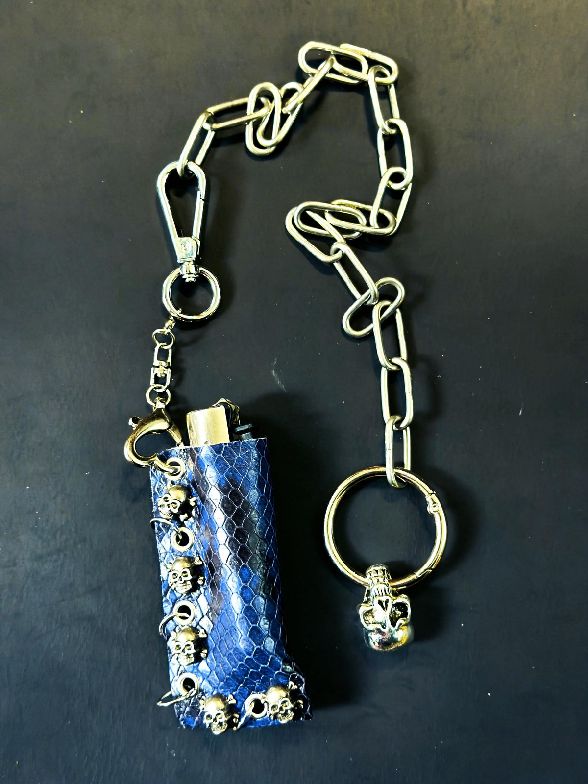 Blue & Black Python Print Genuine Leather Lighter or Lipstick Case / Bag Charm