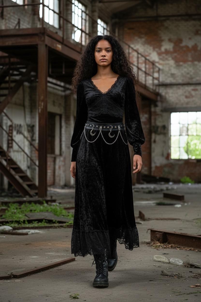 Moons & Chains Gothic Belt - Synthetic or Premium Genuine Leather - Stainless Steel Hardware and chains