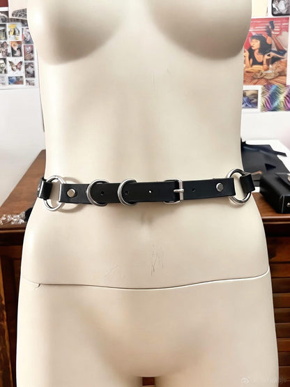 Gothic Leather Harness Bag, Handmade Italian vegetable tanned hide, Spikes and stainless steel hardware