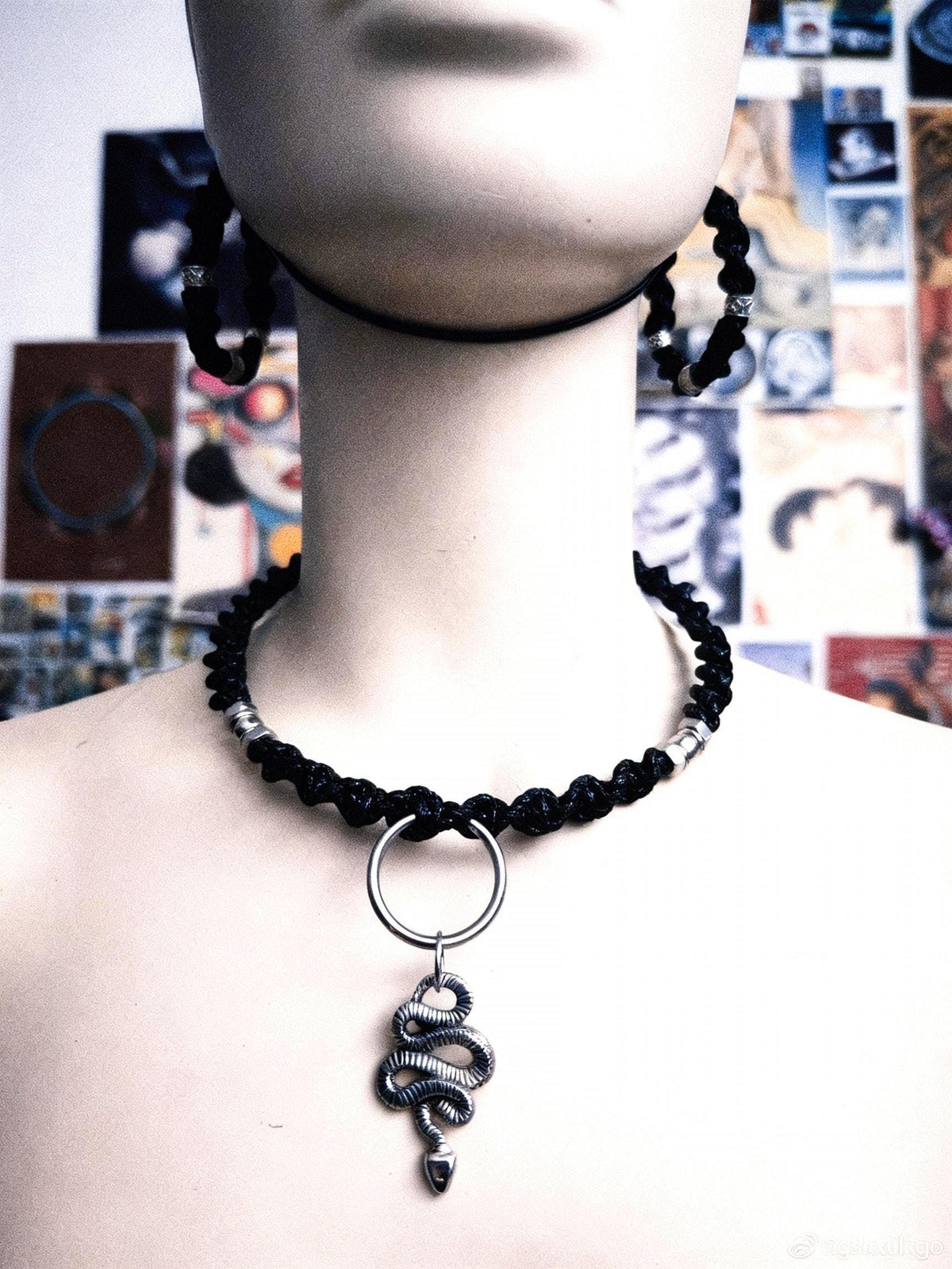 Handmade Macrame Snake Choker Necklace & Hoop Earrings Set