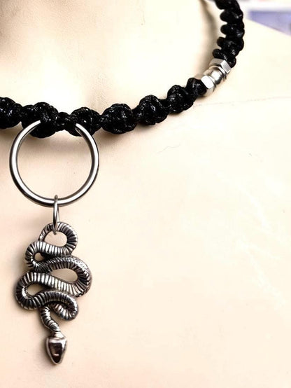 Handmade Macrame Snake Choker Necklace & Hoop Earrings Set
