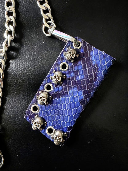 Blue & Black Python Print Genuine Leather Lighter or Lipstick Case / Bag Charm