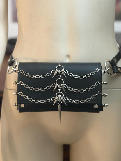 Spiked Leather Crossbody Bag, Italian Vegetable Tanned Hide, Stainless Steel Hardware