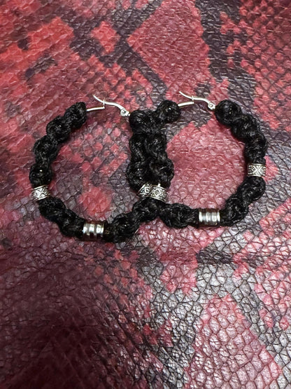 Handmade Macrame Snake Choker Necklace & Hoop Earrings Set