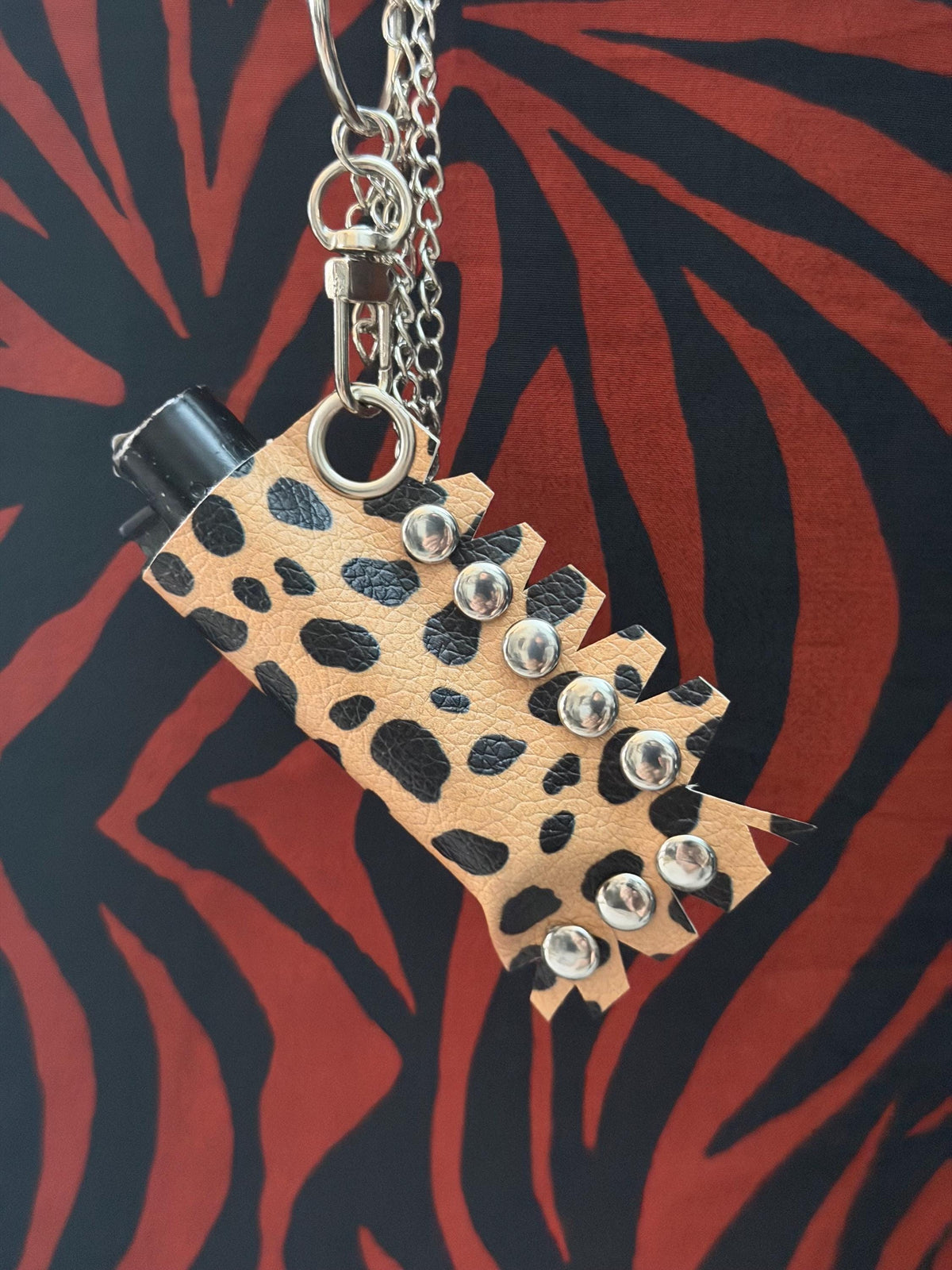 Vegan Leather Leopard Print Lighter Holder with Detachable Chains – Handmade Alternative Accessory