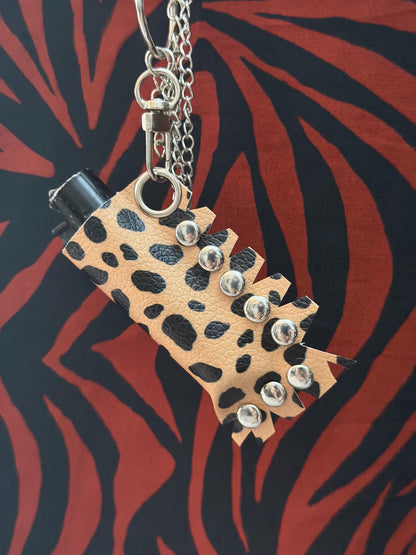 Vegan Leather Leopard Print Lighter Holder with Detachable Chains – Handmade Alternative Accessory