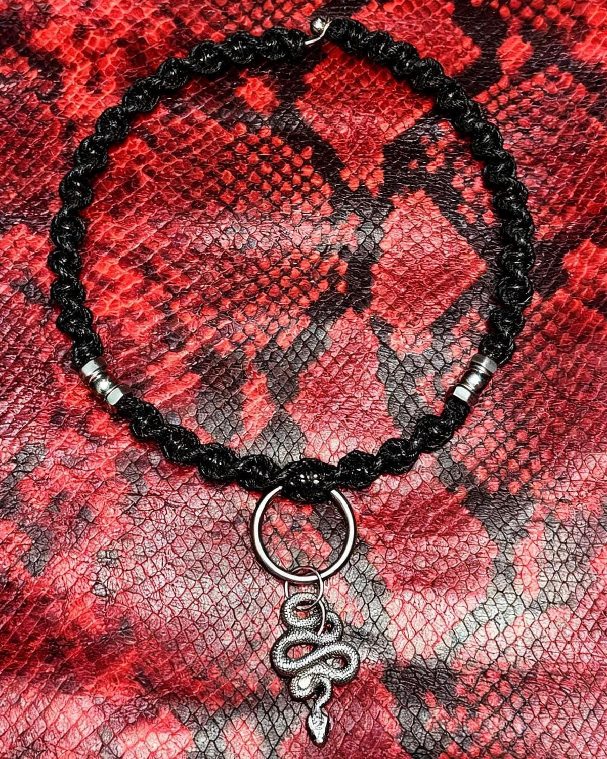 Handmade Macrame Snake Choker Necklace & Hoop Earrings Set