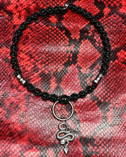 Handmade Macrame Snake Choker Necklace & Hoop Earrings Set