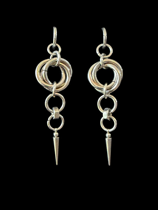 Industrial Spike Drop Earrings, Stainless Steel O-Rings, Gothic Punk Jewelry