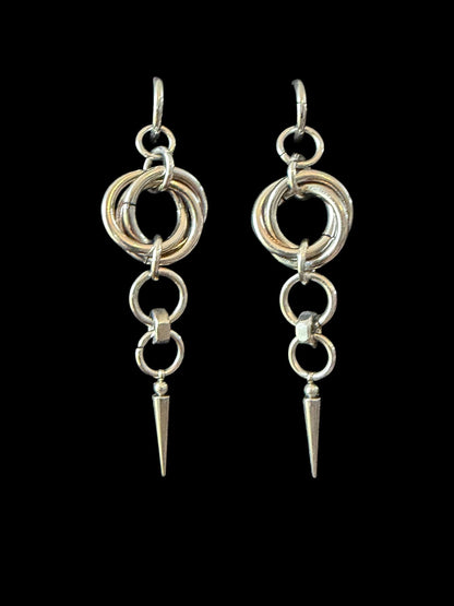 Industrial Spike Drop Earrings, Stainless Steel O-Rings, Gothic Punk Jewelry