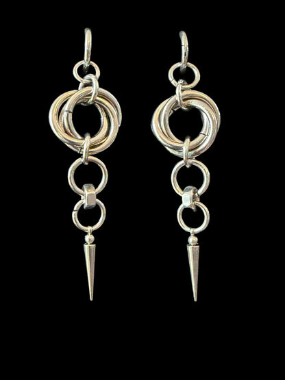 Industrial Spike Drop Earrings, Stainless Steel O-Rings, Gothic Punk Jewelry
