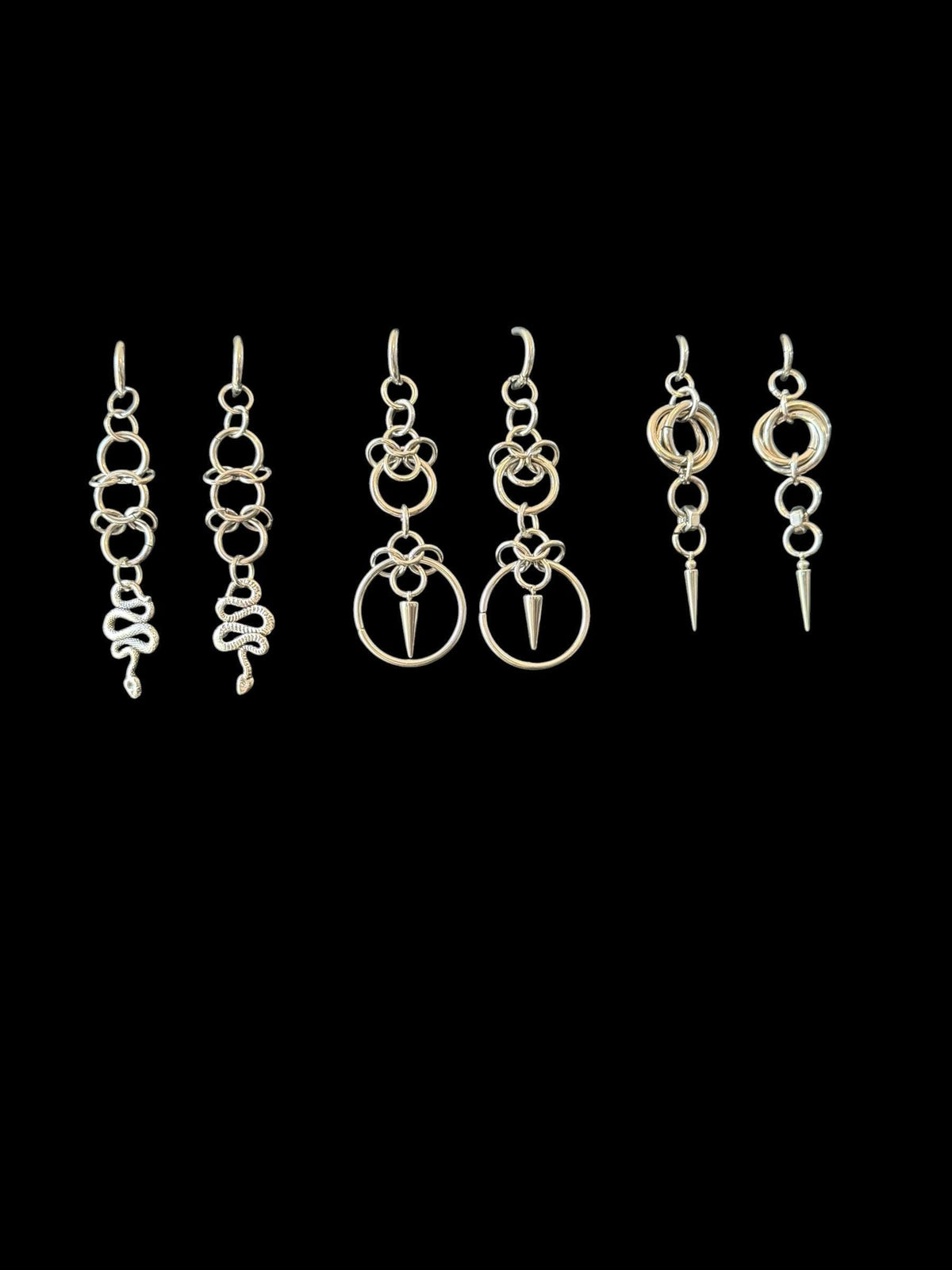 Snake Drop Earrings, Stainless Steel Serpent Charms, Gothic Alternative Style