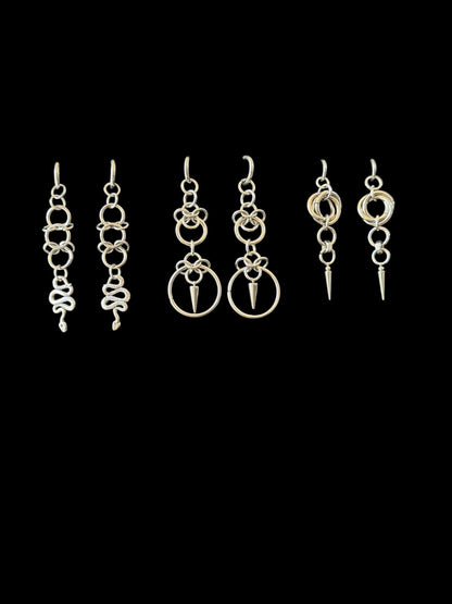 Snake Drop Earrings, Stainless Steel Serpent Charms, Gothic Alternative Style