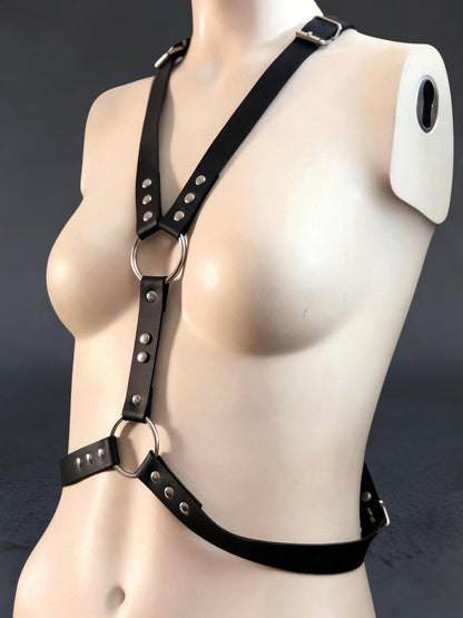 Reversible Unisex Body Harness – Adjustable Black Synthetic Leather Straps, Minimal Industrial Gothic Accessory