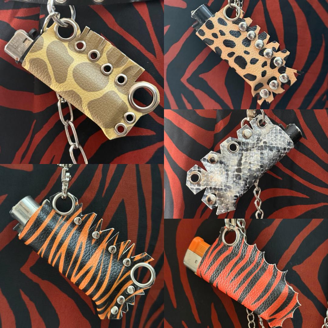 Vegan Leather Zebra Print Lighter Holder with Detachable Aluminium Chains – Handmade Alternative Accessory