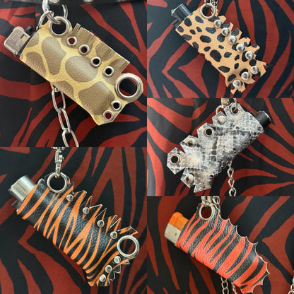 Vegan Leather Leopard Print Lighter Holder with Detachable Chains – Handmade Alternative Accessory