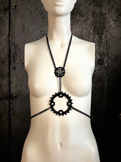 Spine Harness, Black Mechanical Gears for Cyberpunk Style, Stainless Steel Body Jewellery